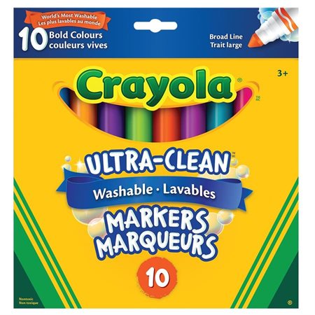 Crayola® Ultra-Clean™ Washable Broad Line Markers, Bold Colours, 10 Colour Set