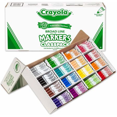 Crayola® Non-Washable Markers, Broad Line Classpack®, 16 Colours, 256 Count