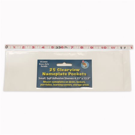 Clear View Self-Adhesive Pockets, Small Name Plate, 4.25" x 12.5", 25 per pack