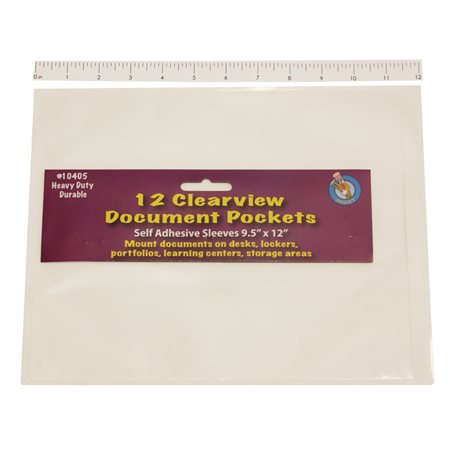 Clear View Self-Adhesive Pockets, Document pocket, 9.5" x 12", 12 per pack