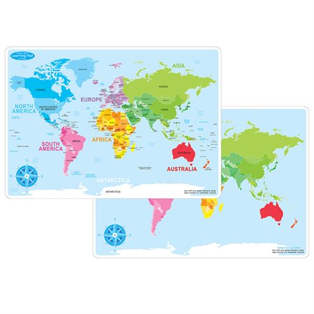 Smart Poly® Learning Mat, 12" x 17", Double-Sided, World Map Basic