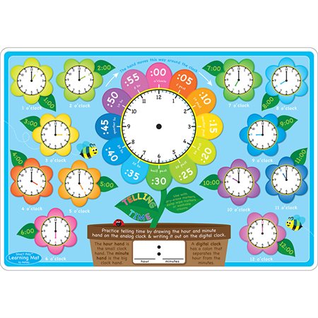 Smart Poly® Learning Mat, 12" x 17", Double-Sided, Telling Time