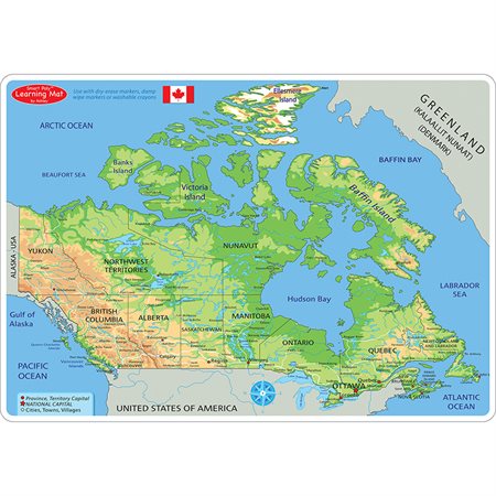 Smart Poly® Learning Mat, 12" x 17", Double-Sided, Canada Map Physical