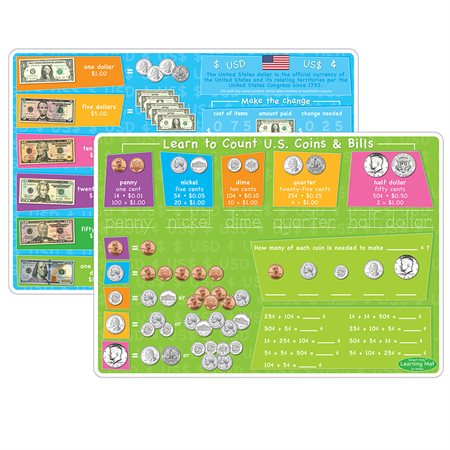 Smart Poly® Learning Mat, 12" x 17", Double-Sided, US Currency