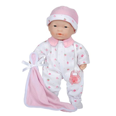11" La Baby Soft Baby Doll, Pink w / Blanket, Asian