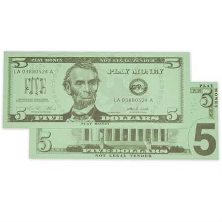 Play Money, $5 Bills, Set of 100