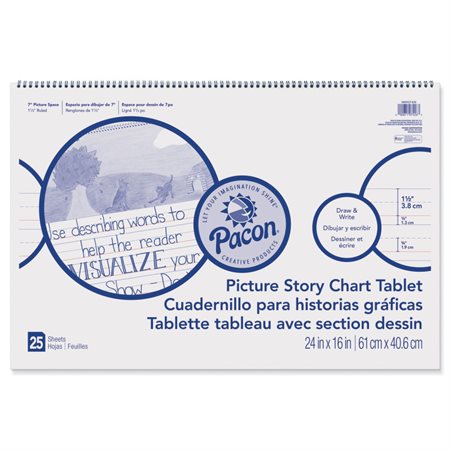 Picture Story Chart Tablet, 24" x 16", 1 1 / 2" Ruled with 7" Picture Space at Top