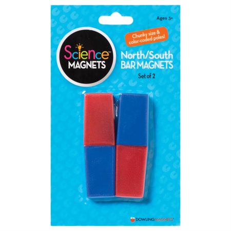 North / South Bar Magnets (3), Red / Blue Poles, Set of 2