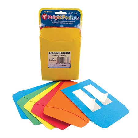 Bright Pressure Sensitive Pockets 30, 6 ea of primary colors /  red, blue, green, yellow, orange 3.5"x5"