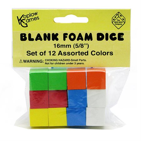 Assorted Color Blank 16 mm Foam Dice, Pack of 12