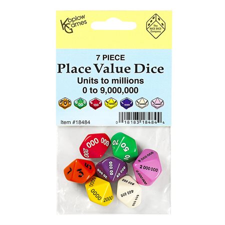 Place Value Dice, Units to Millions, Set of 7