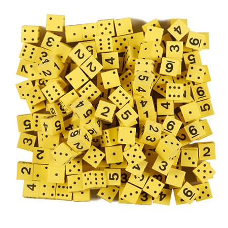Yellow Spot & Number 16 mm Foam Dice, Bag of 200