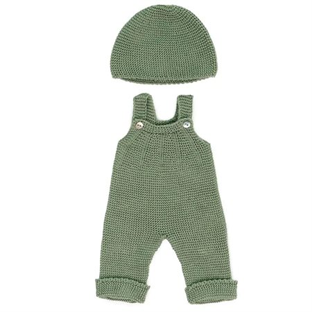 Knitted Doll Outfit 15", Overall & Beanie Hat